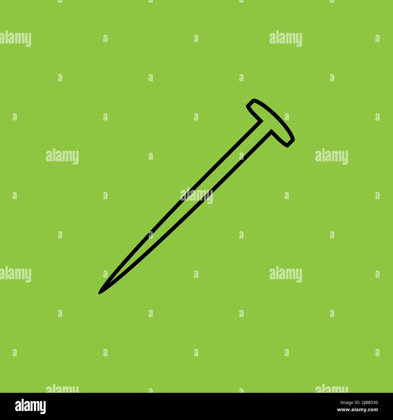 Nail icon isolated on green background.  Stock Vector