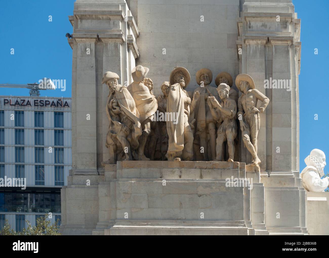 Group of statues representing Rinconete y Cortadillo, a short story by Cervantes. This group was created by Federico Coullaut-Valera Mendigutia. Stock Photo