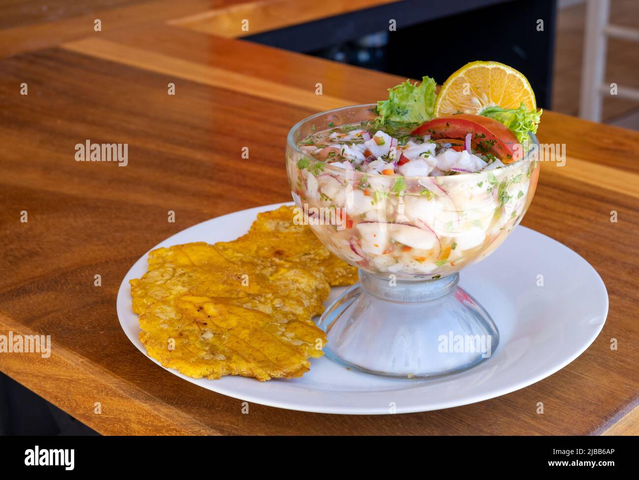 Delicious fish ceviche with patacones from Costa Rica Stock Photo Alamy