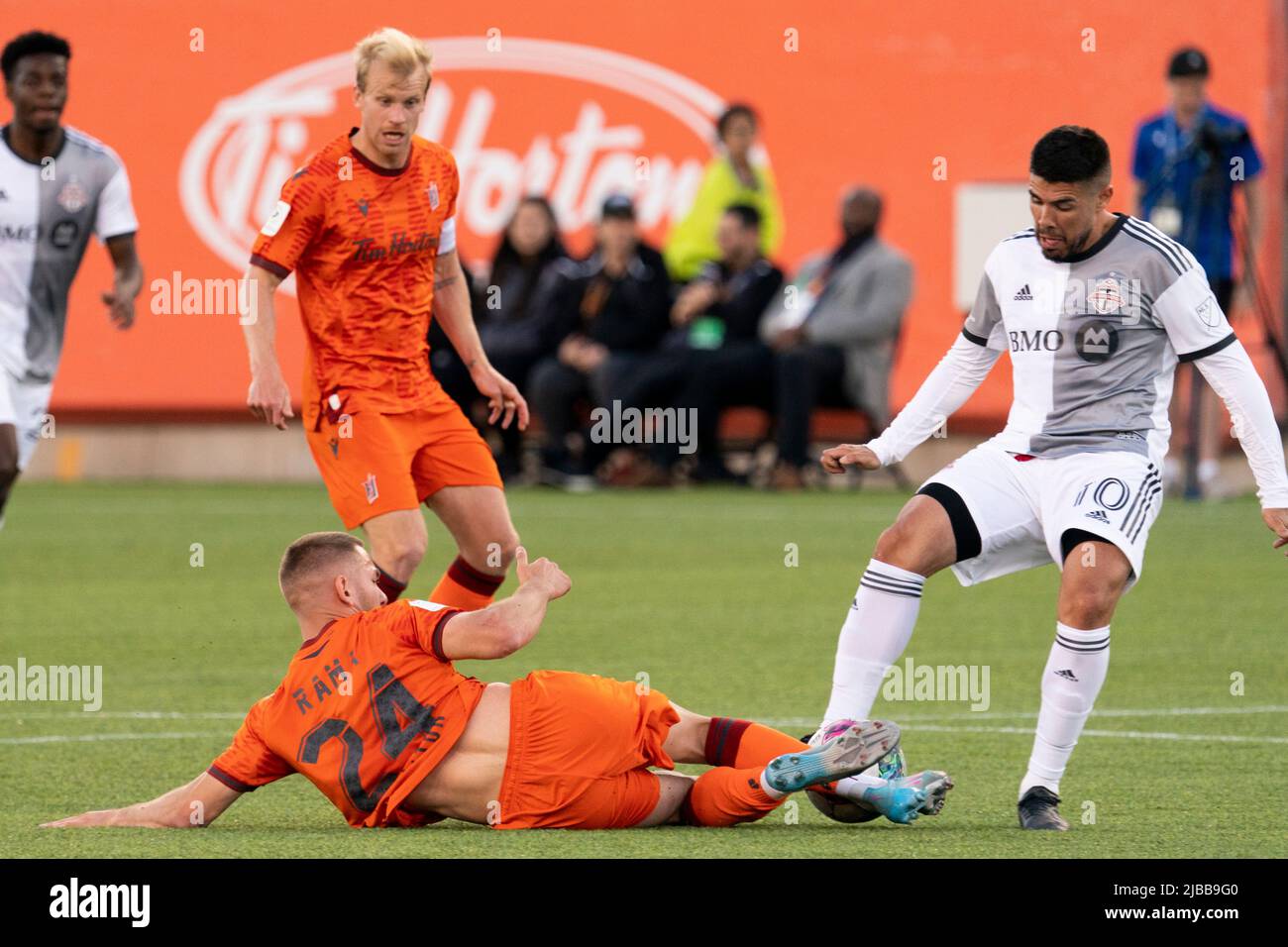 June 4, 2022, Hamilton, ON, CANADA: Forge FC defender Rezart Rama (24 ...