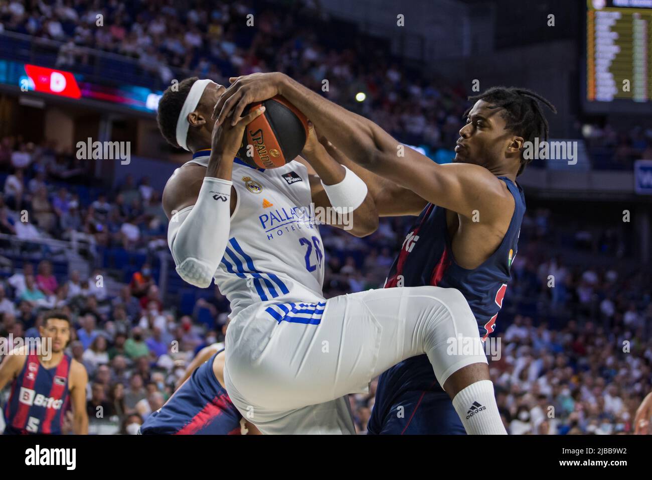 Guerschon Yabusele (L) during Liga Endesa Playoff 2022 semifinals game 2  between Real Madrid and Bitci Baskonia celebrated at Wizink Center in  Madrid (Spain), June 4th 2022. Real Madrid won 83 -
