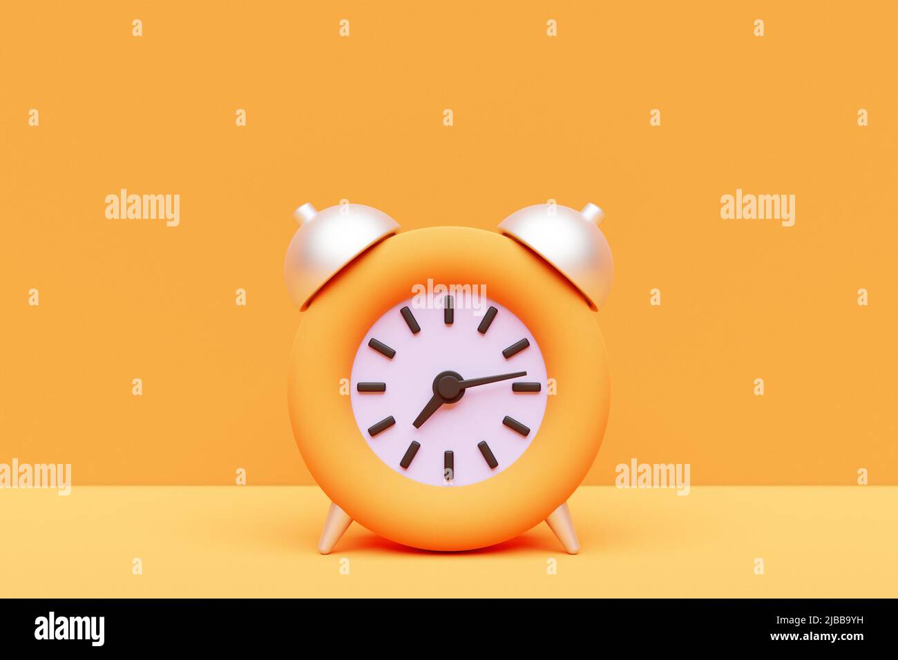 3d illustration yellow cartoon wake up alarm clock on isolated