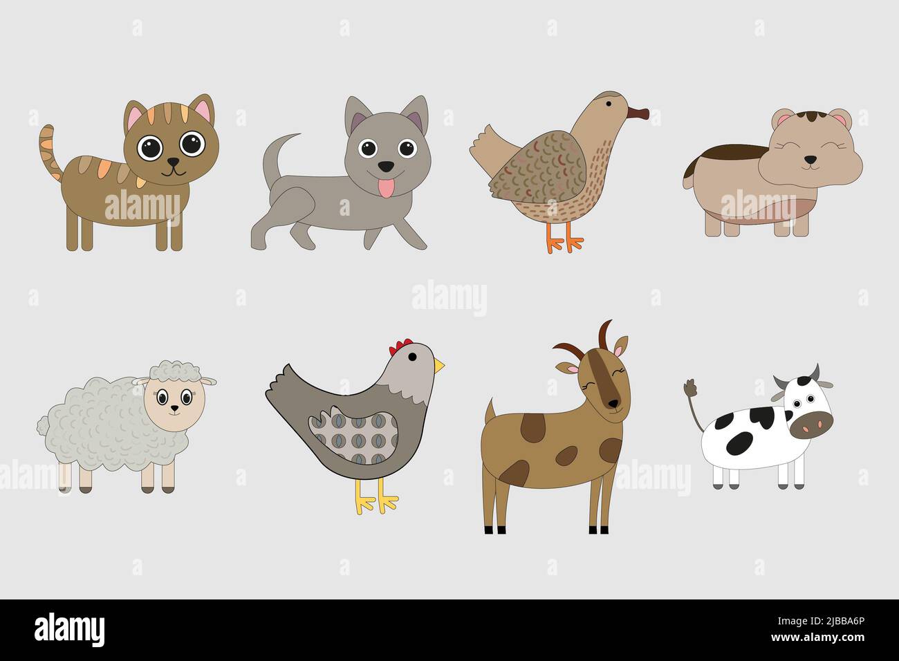 Cute cartoon pets. Set of dog, cat, cow, sheep, chicken, duck, goat, hamster Stock Photo - Alamy Cute cartoon pets. Set of dog, cat, cow, sheep, chicken, duck, goat, hamster Stock Photo - Alamy