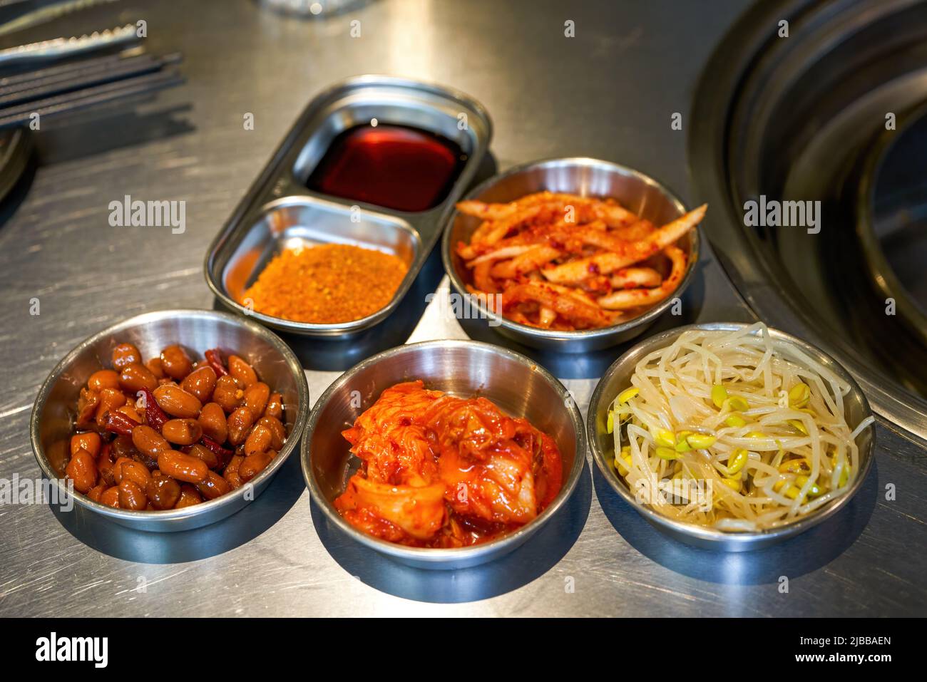 Various side dishes appetizers in Korean cuisine Stock Photo Alamy
