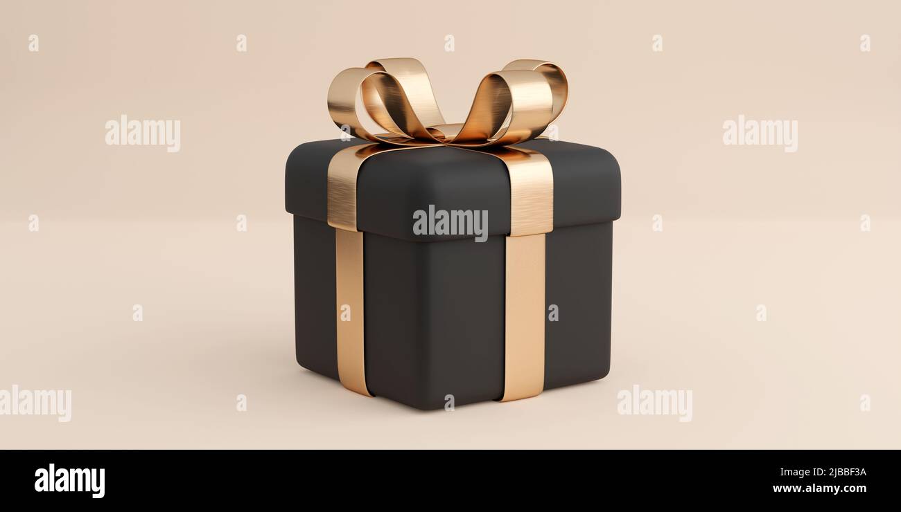 Realistic black gift box with golden ribbon bow. Concept of abstract ...