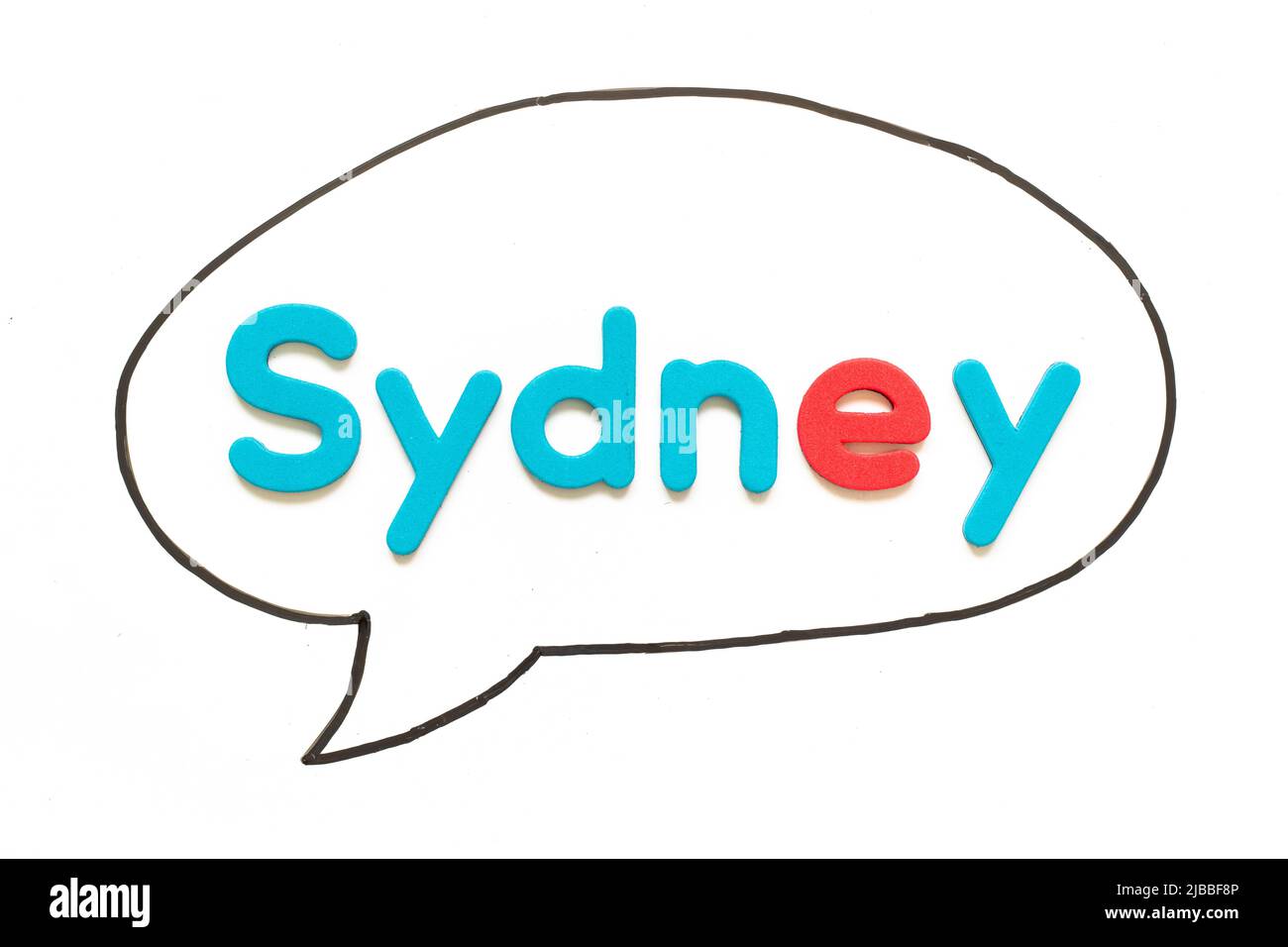 Alphabet letter with word sydney in black line hand drawing as