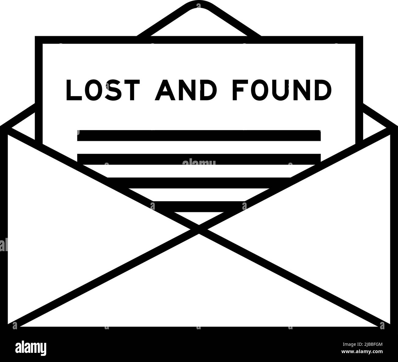 Envelope and letter sign with word lost and found as the headline Stock Vector