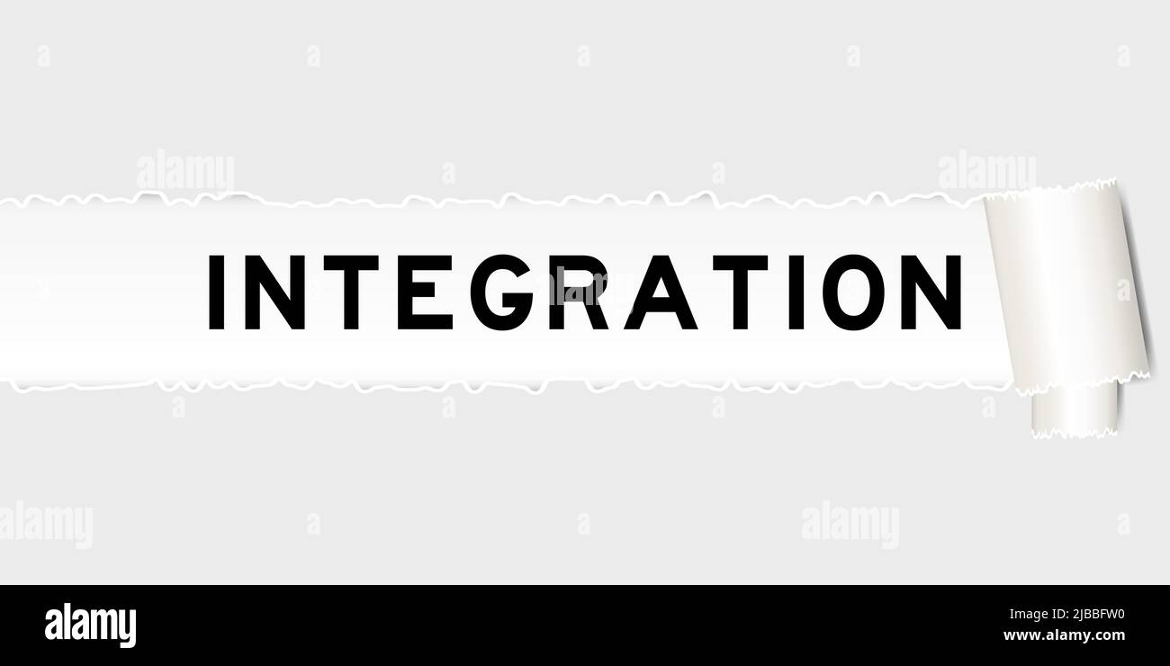 Ripped gray paper background that have word integration under torn part ...