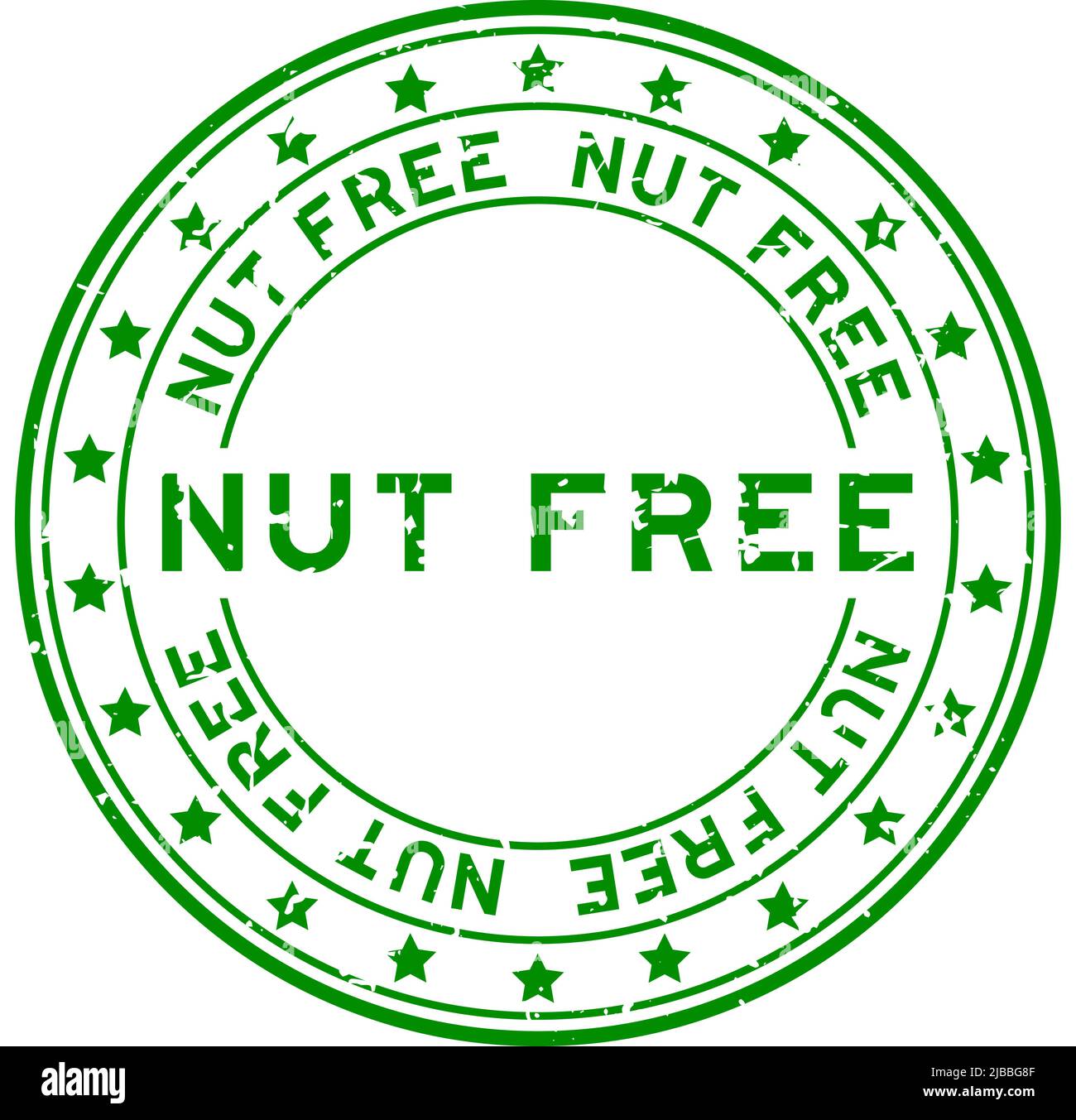 Grunge green nut free word with star icon round rubber seal stamp on ...