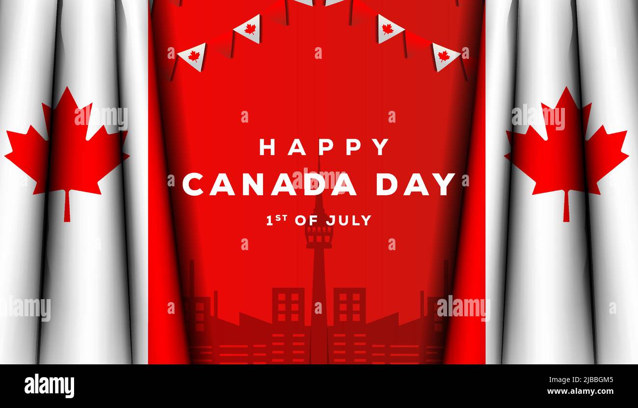 realistic canada day with two canadian flags Stock Vector