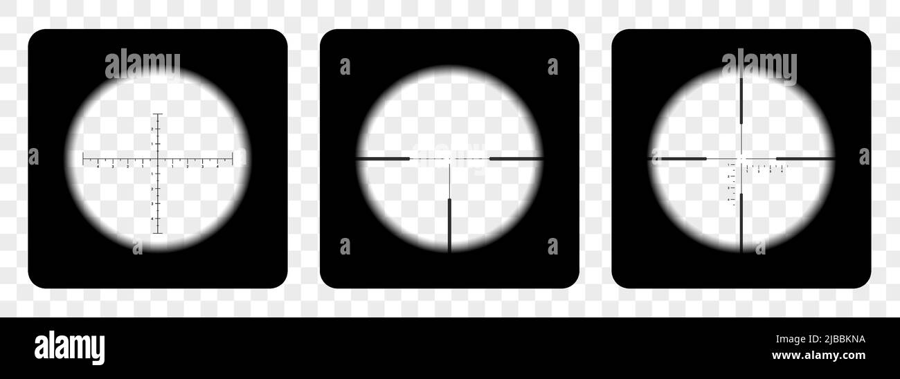 Set of realistic sniper or hunting rifle sights with crosshairs on transparent background - vector Stock Vector