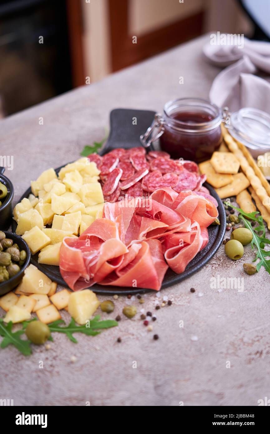 Italian antipasto meat platter prosciutto ham, bresaola, salami and parmesan Stock Photo Alamy