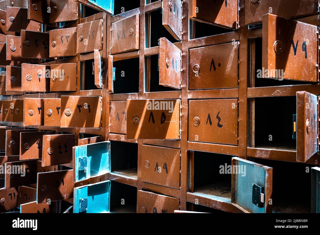 numbered safe deposit boxes, arabic numbers Stock Photo