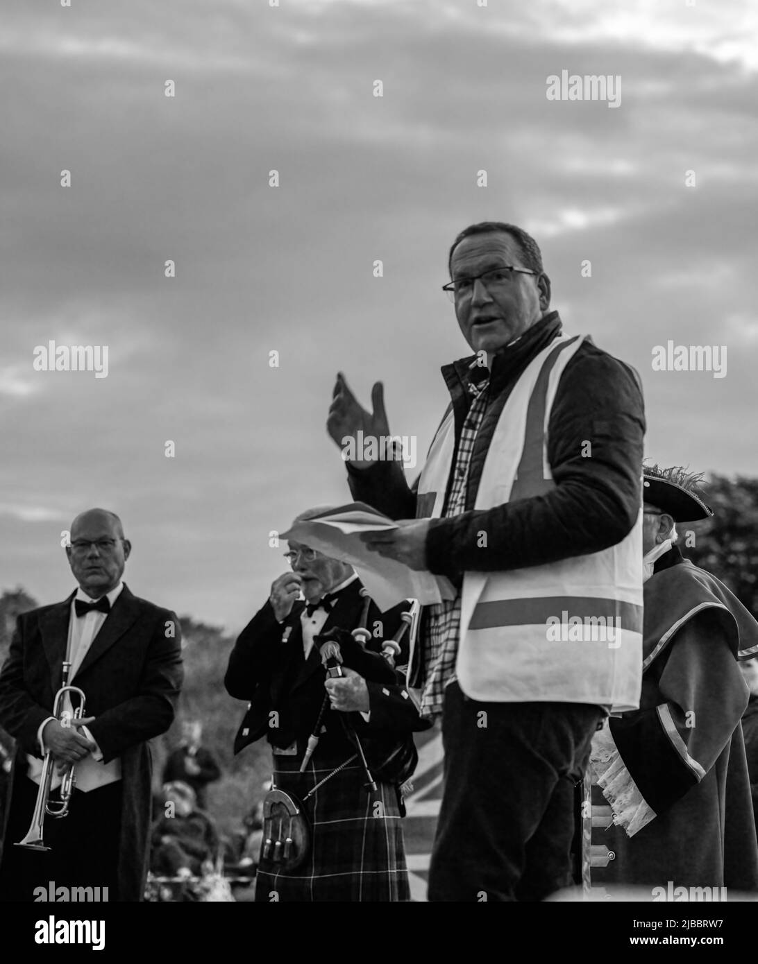 speeches at the Queen's Platinum Jubilee celebration held by Netheravon, Haxton and Fittleton at the Wash Down Stock Photo