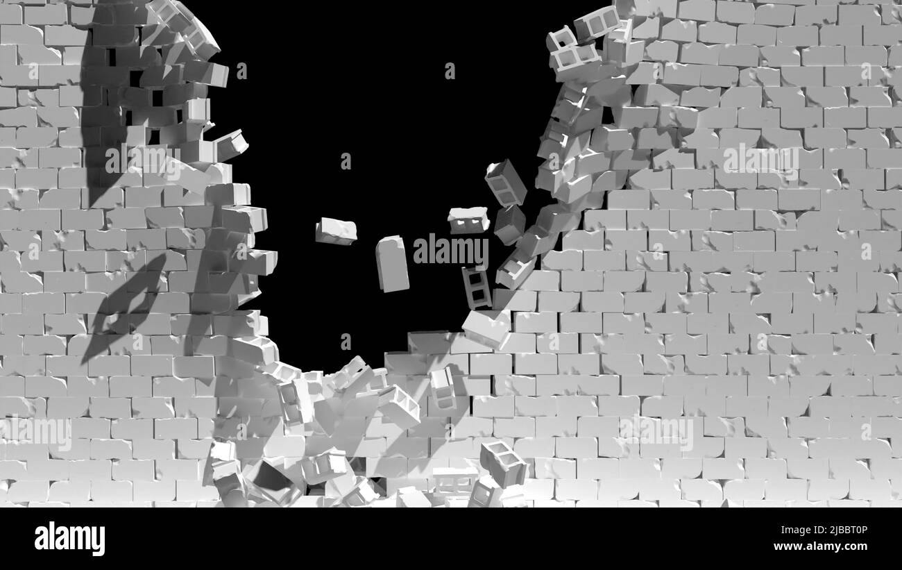 White brick wall exploder 3d style 3d render Stock Photo - Alamy