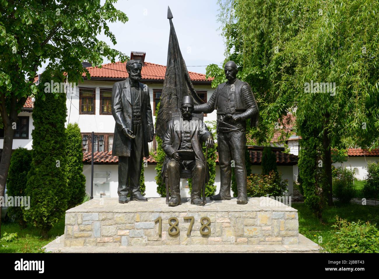 Prizren, Kosovo - 7 May 2022: Statue at the complex of Albanian league on Prizren in Kosovo Stock Photo
