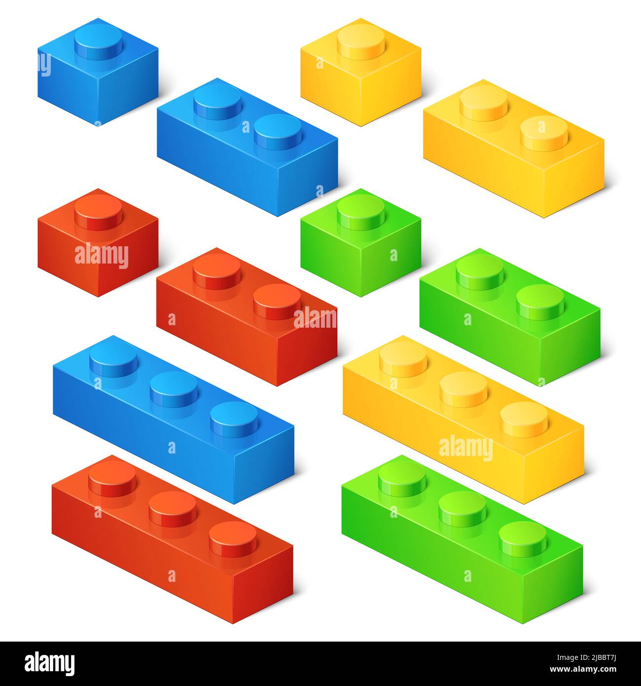 Construction toy cubes. Connector bricks. 3D isometric set. Game block