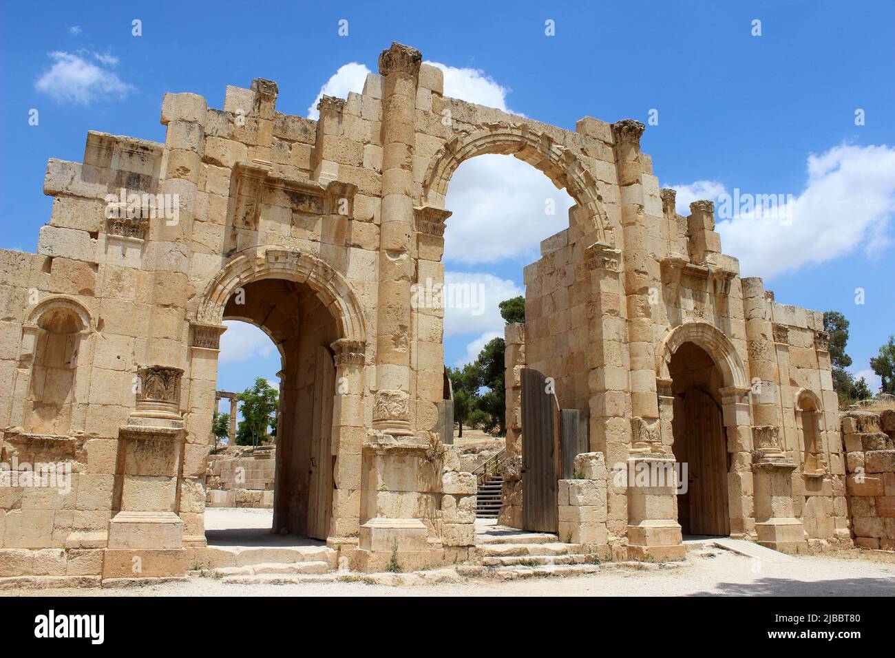 South Gate at the ancient Roman City of Jerash, Jordan, Middle East Stock Photo