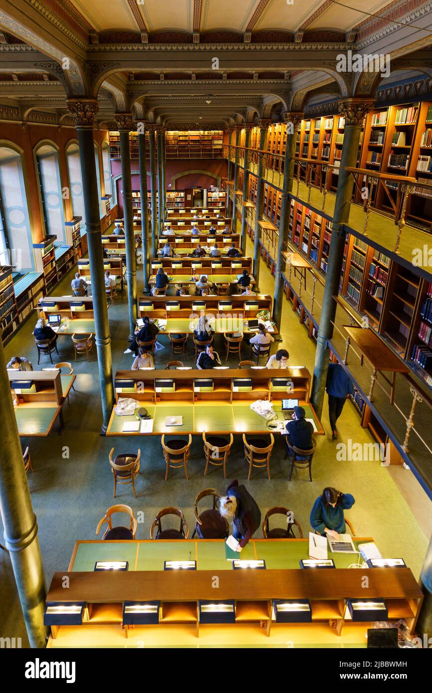Stockholm, Sweden - February 15 2022: People read and study in the reading room in the Royal Library, also called the National Library of Sweden in St Stock Photo
