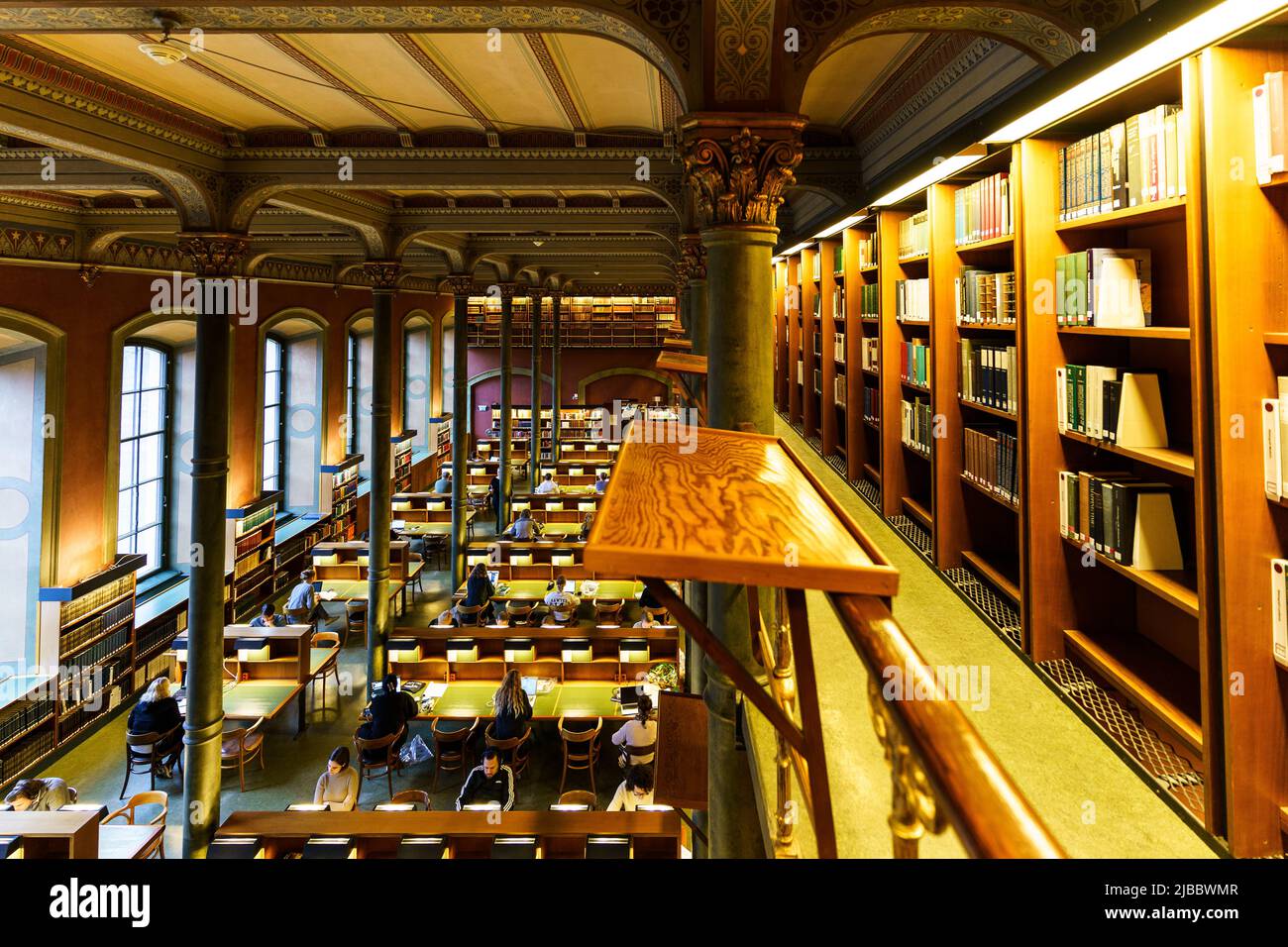 Stockholm, Sweden - February 15 2022: People read and study in the reading room in the Royal Library, also called the National Library of Sweden in St Stock Photo