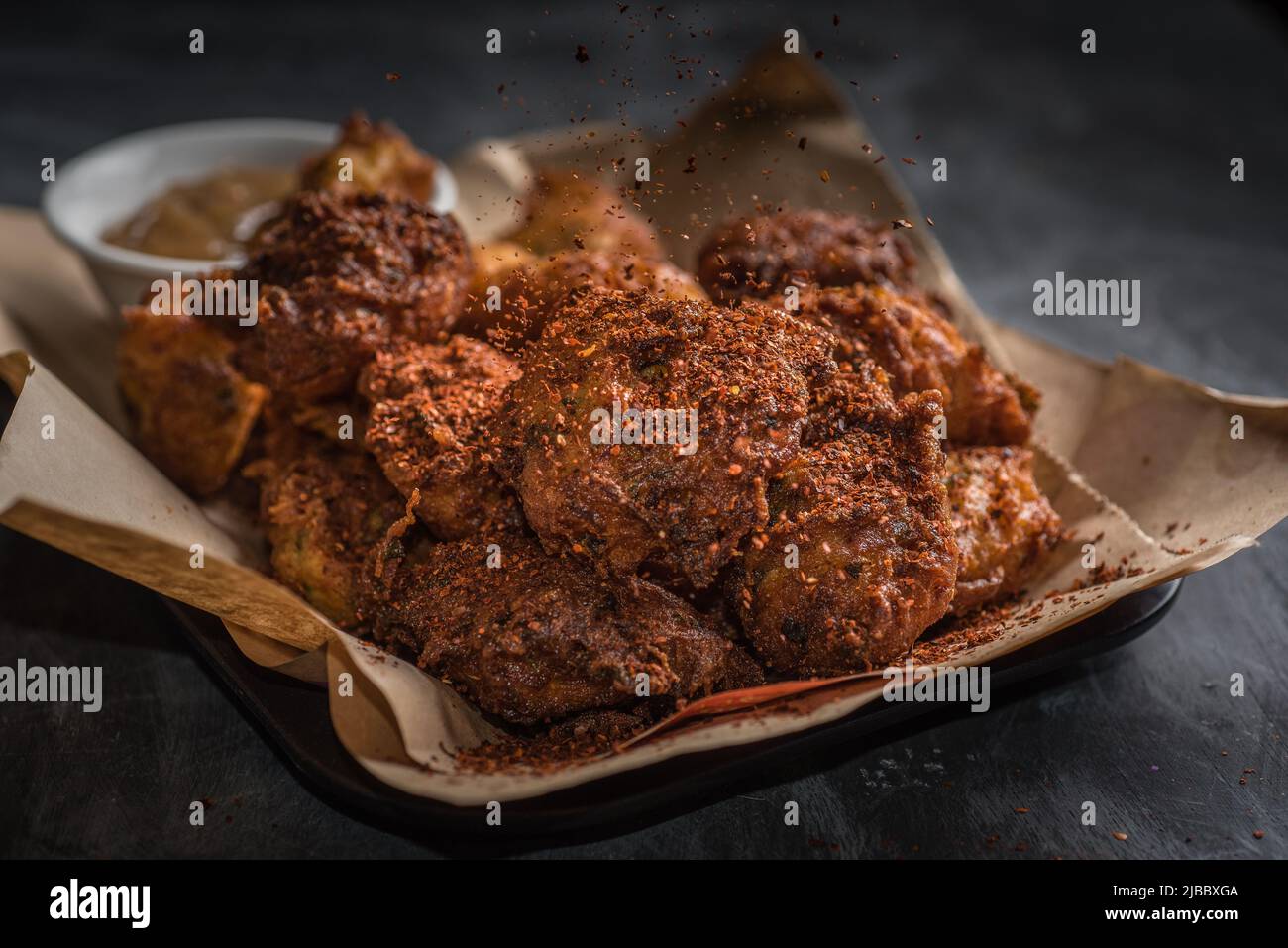 Crispy Vegetable Fritters with dip Stock Photo Alamy