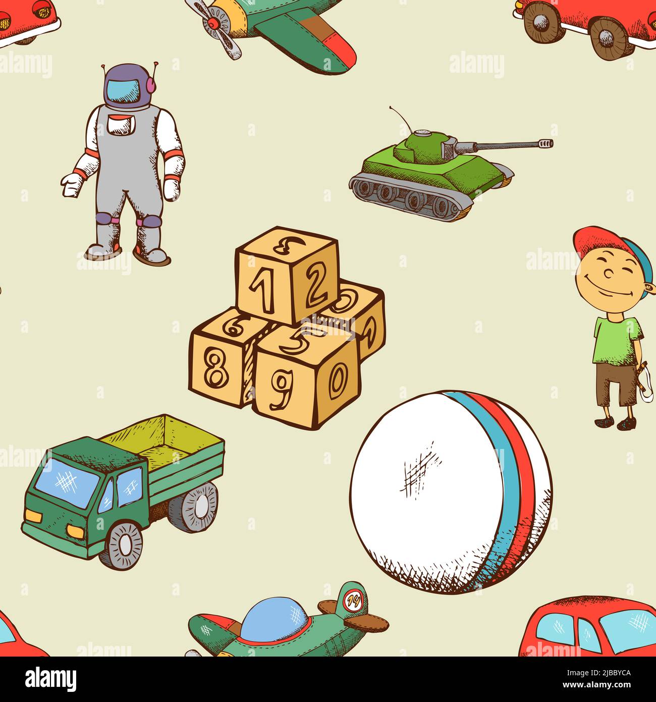 Kids toys seamless pattern. Background child with ball and car. Vector ...