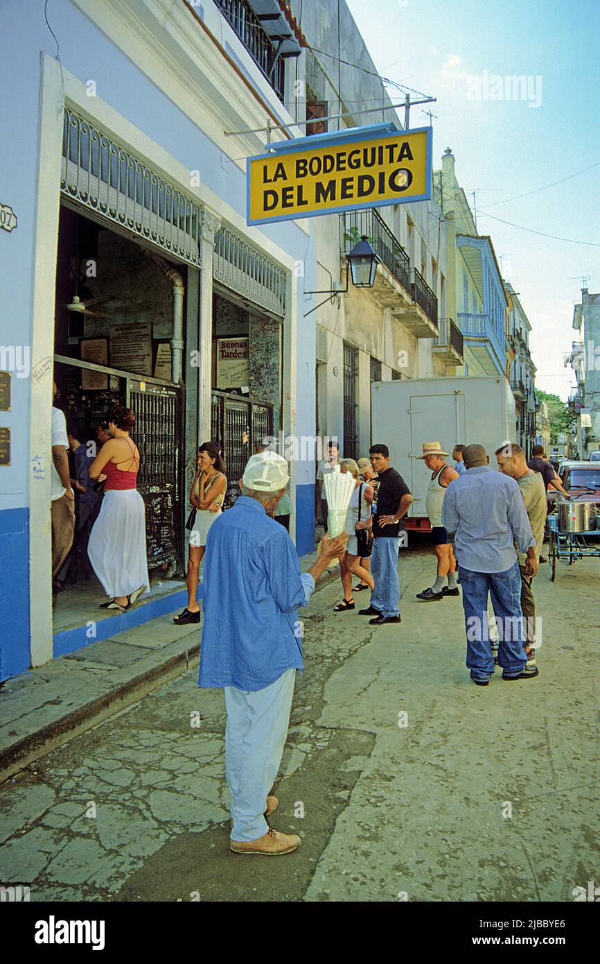 Locals and tourists at the bar La Bodeguita del Medio, most popular bar in Havana, Cuba, Caribbean Stock Photo