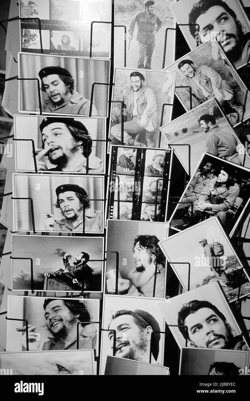 Postcards with photos of Ernesto Che Guevara in the old town of Havana, Cuba, Caribbean Stock Photo