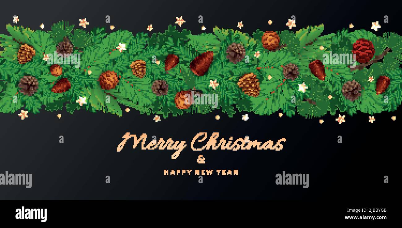 Pine and fir tree background with Christmas and New year symbols flat ...