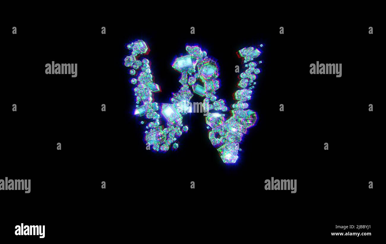 distorted alphabet of gemstones with chromatic aberrations - letter W ...