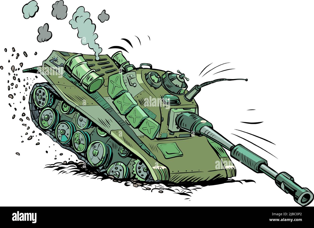 Destroyed military tank. Against military aggression and dictatorship. Invasion and attack Stock Vector