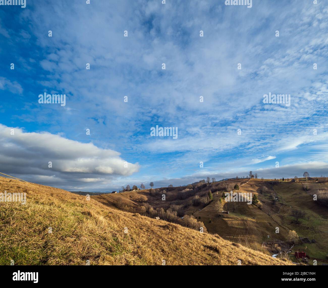 Last good weather days in autumn mountain countryside. Peaceful ...