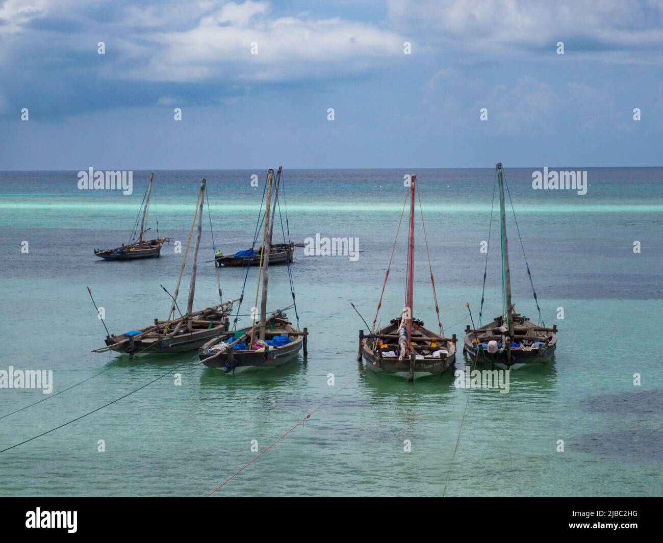 Kizimkazi, Zanzibar Jan, 2021Traditional dhow boats on blue water