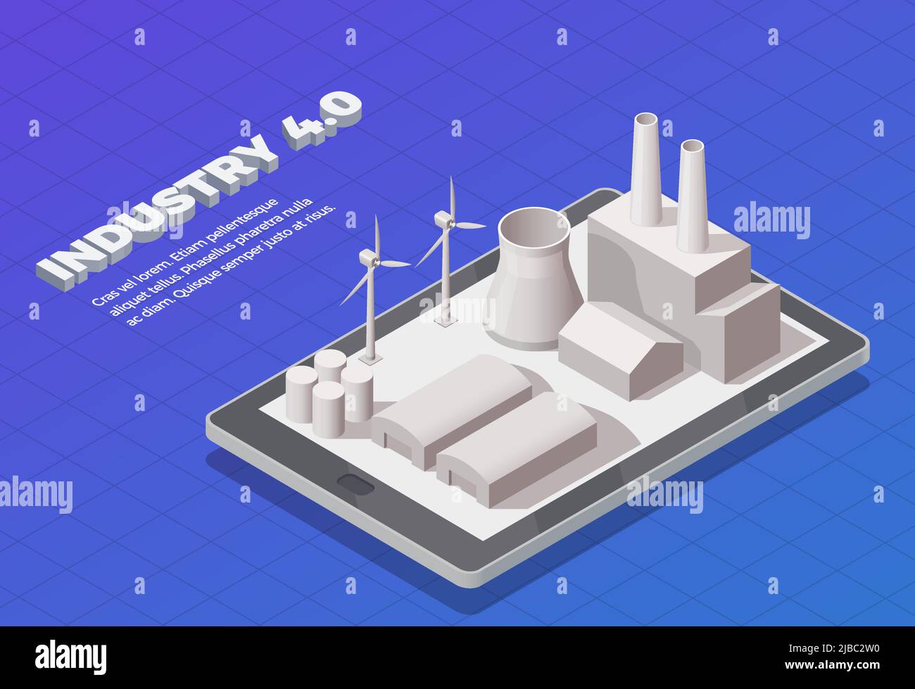 Smart industry isometric concept with plant building template on electronic device screen 3d vector illustration Stock Vector