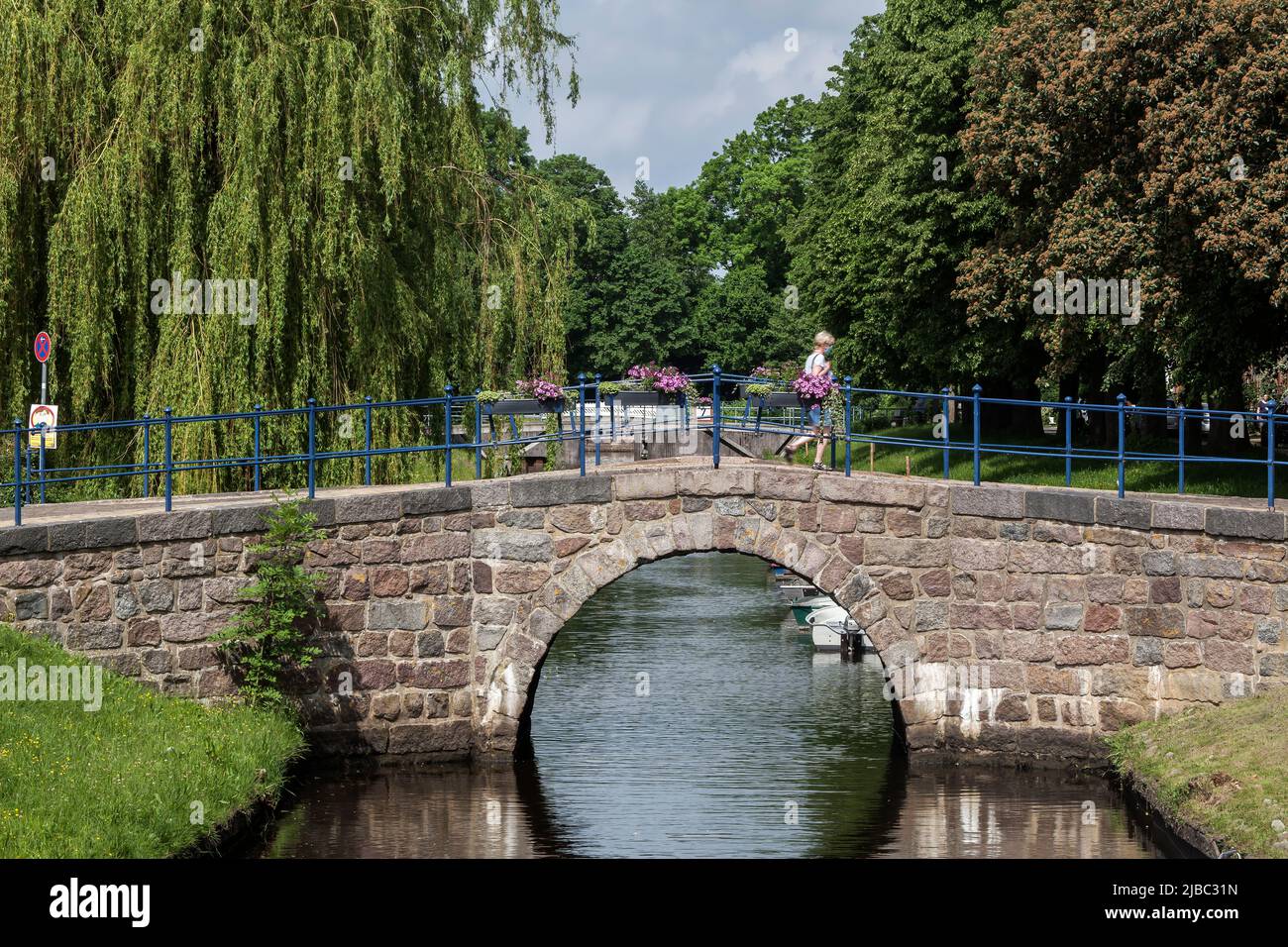 Bridge over the central canal Mittelburggraben . Friedrichstadt, North Frisia, Schleswig-Holstein, Germany Stock Photo