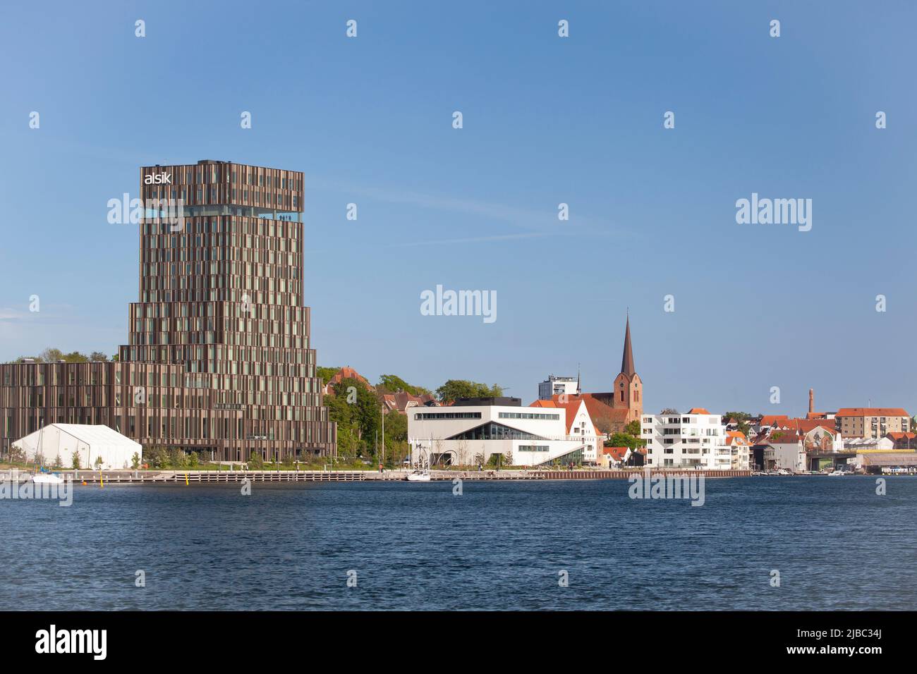 Waterfront at the port of Sonderborg with Alsik Hotel, Sonderborg, Denmark, Europe Stock Photo