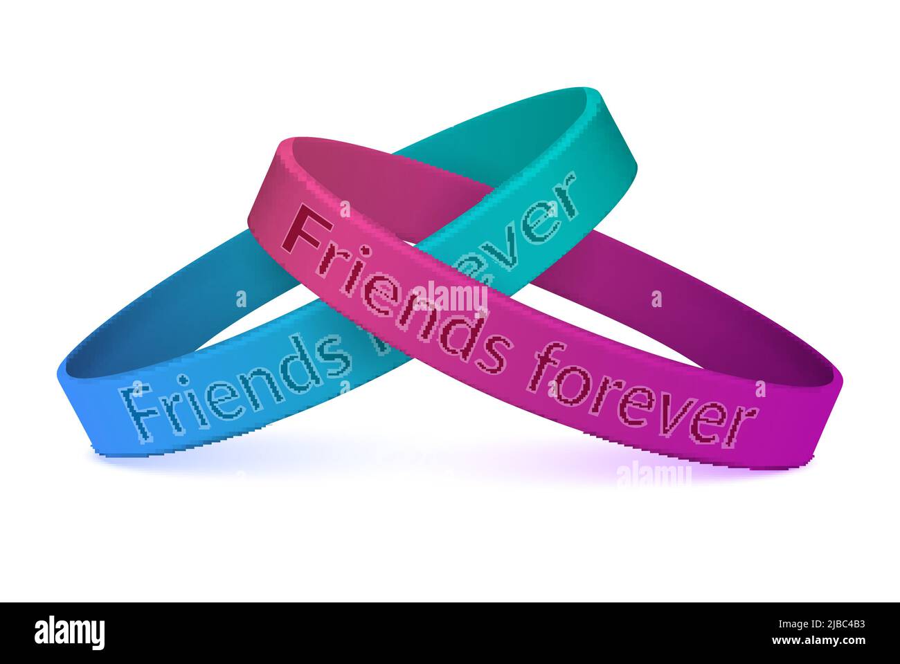 Two colorful silicone unisex friendship interconnected wristbands bracelets realistic closeup image with friends forever statement vector illustration Stock Vector