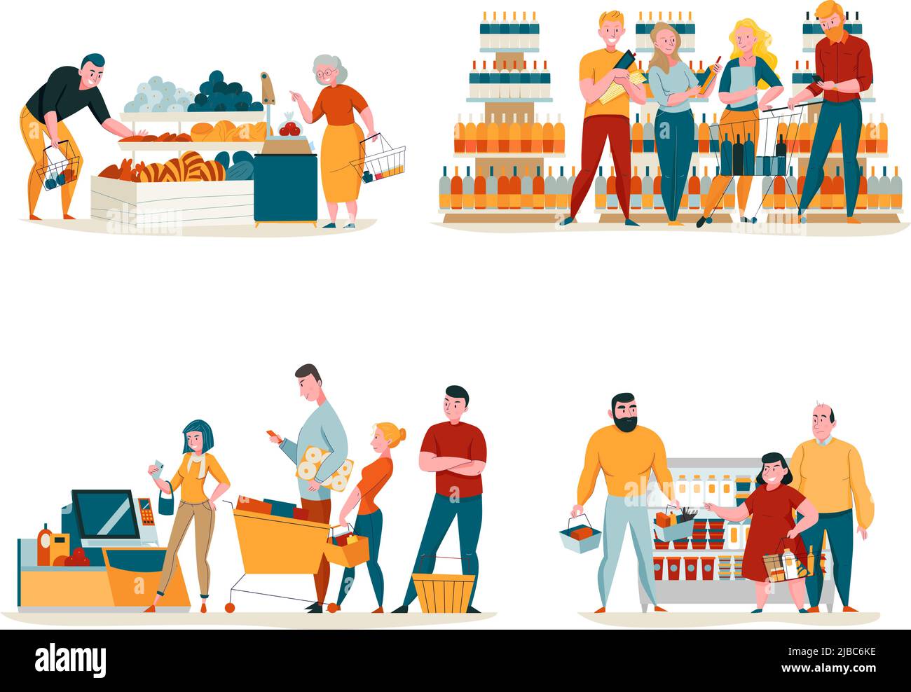 Supermarket concept icons set with shopping symbols flat isolated vector illustration Stock Vector