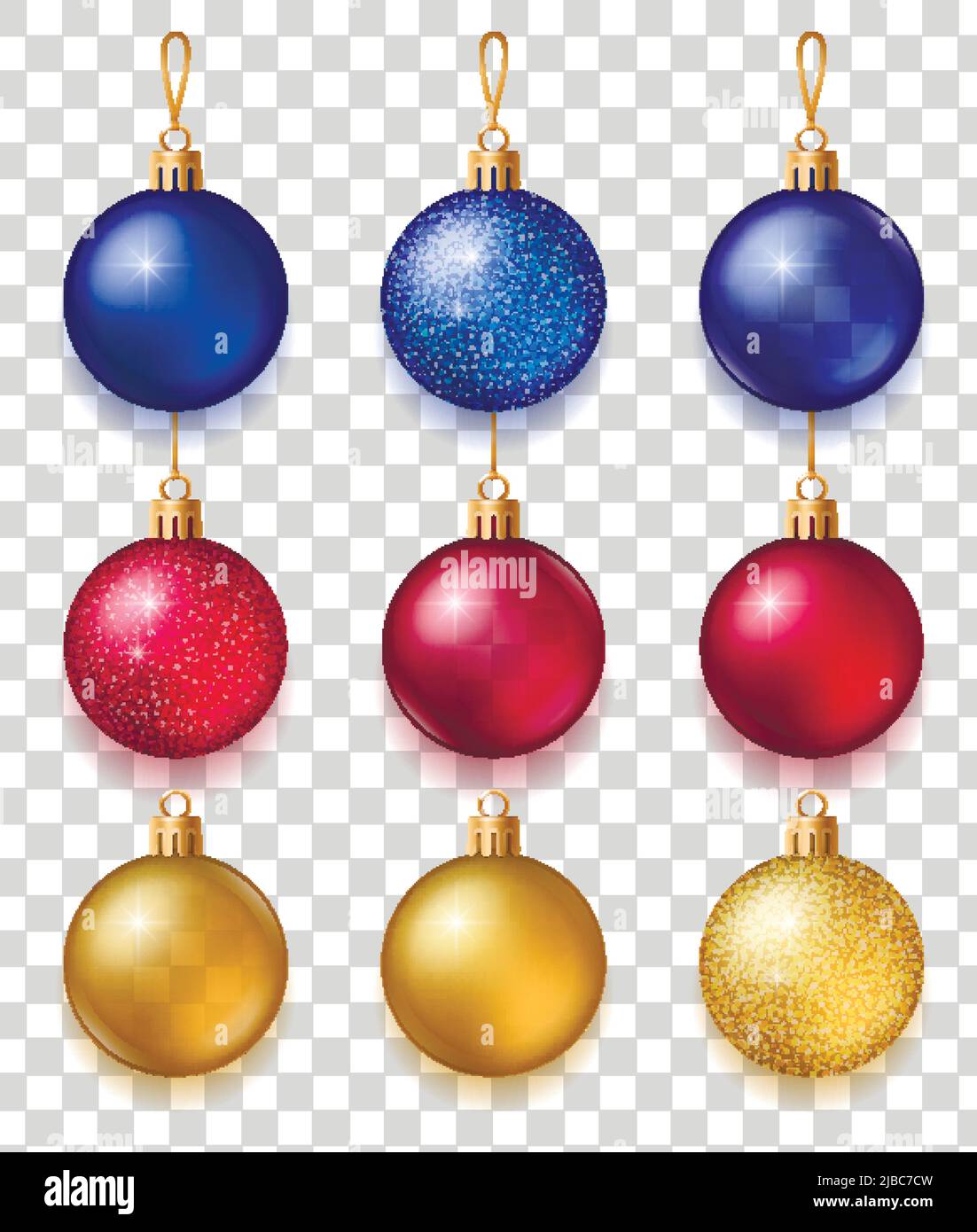 Realistic set of sparkling blue red and golden christmas tree balls ...