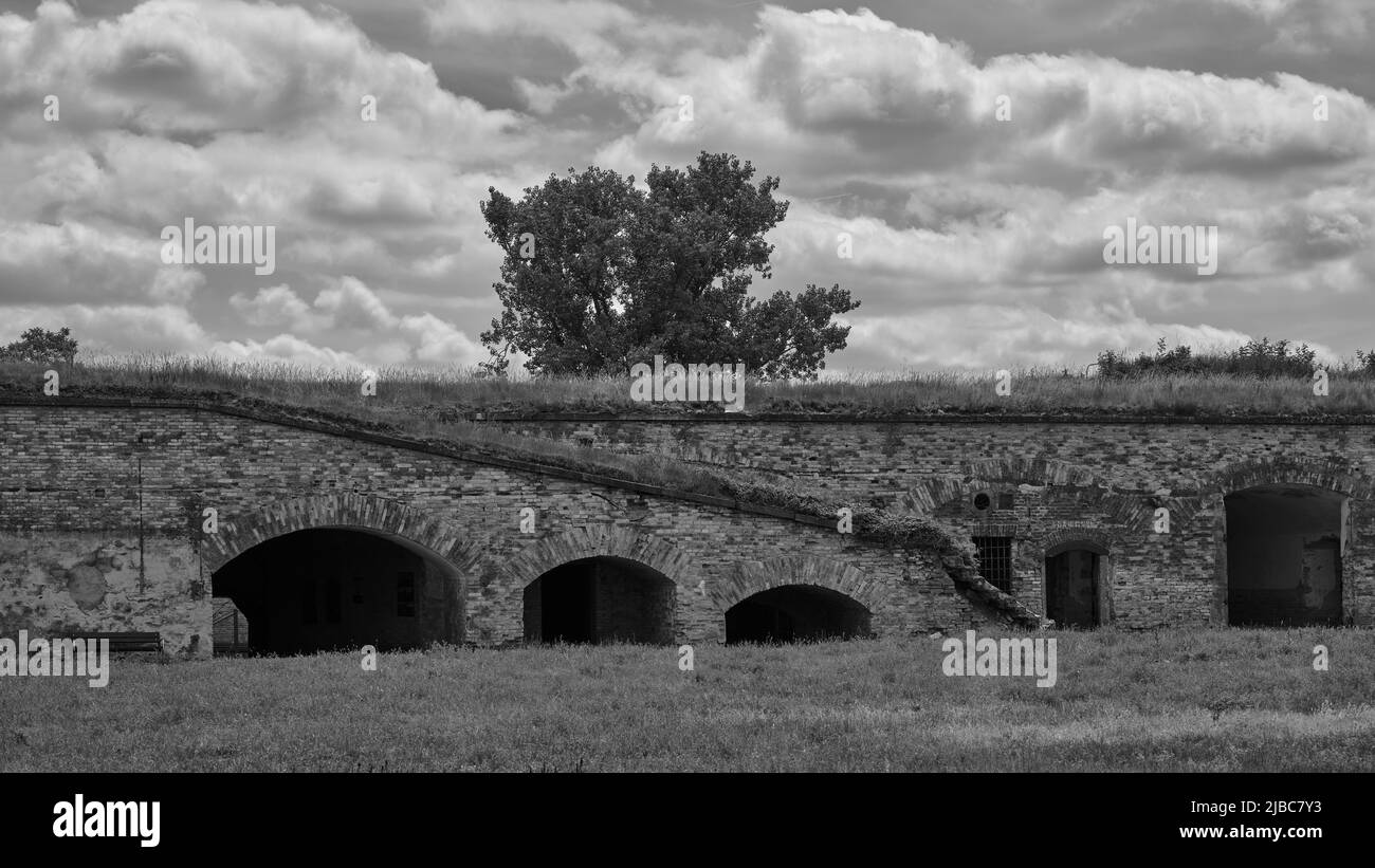 Old fortress ruins in Komarno in black and white, Slovakia Stock Photo