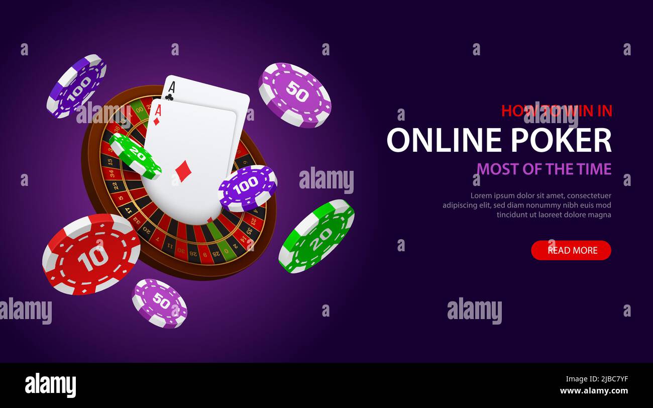 Online poker game winning realistic deep purple background horizontal