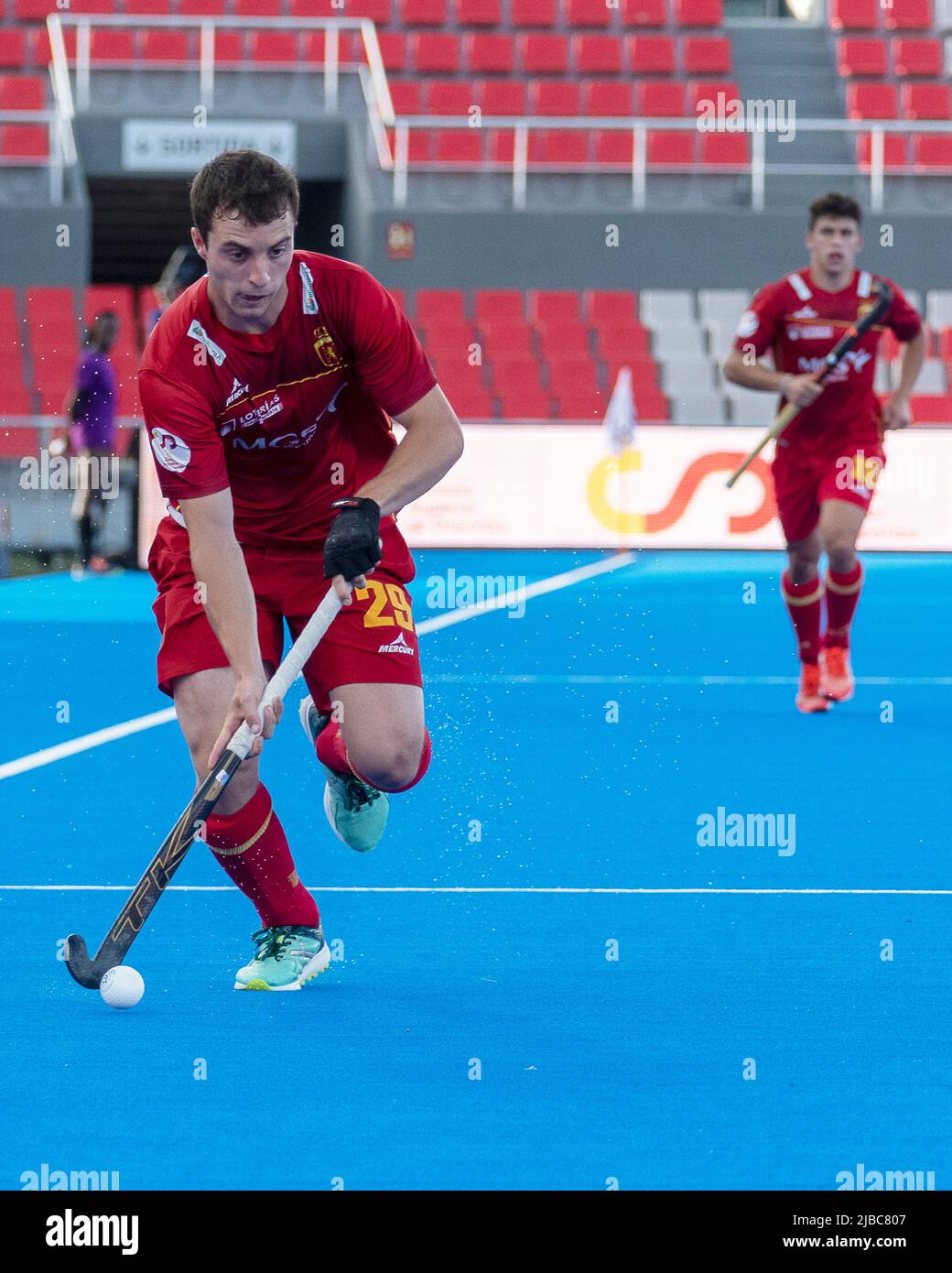 Gerard Clapes of Spain   during the FIH Pro League match between Spain and South Africa played at Olimpic de Terrassa Stadium on June 4, 2022 in Terassa, Spain. (Photo by Laura Barbany / PRESSINPHOTO) Stock Photo