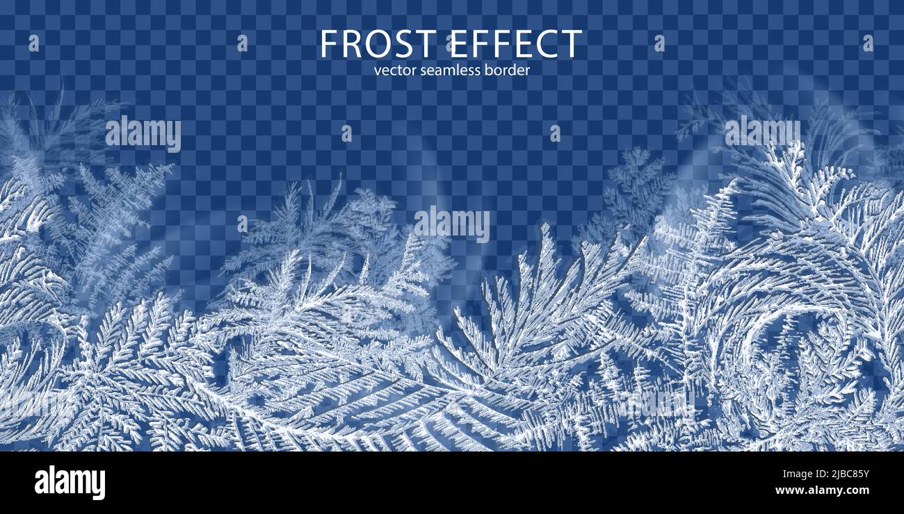 Frost effect transparent background with winter time symbols realistic