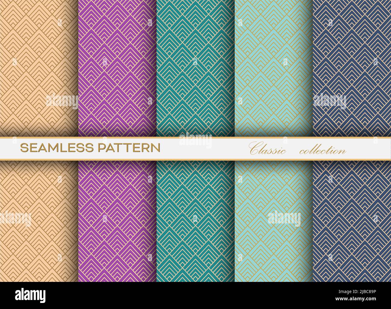 set of classic seamless decorative patterns with a golden openwork grid ...