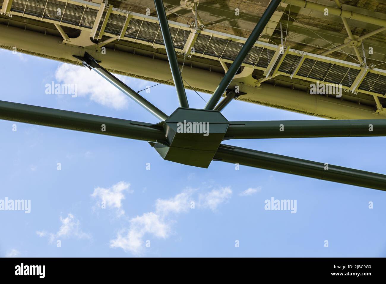 Massive industrial steel construction structure of the bridge Stock