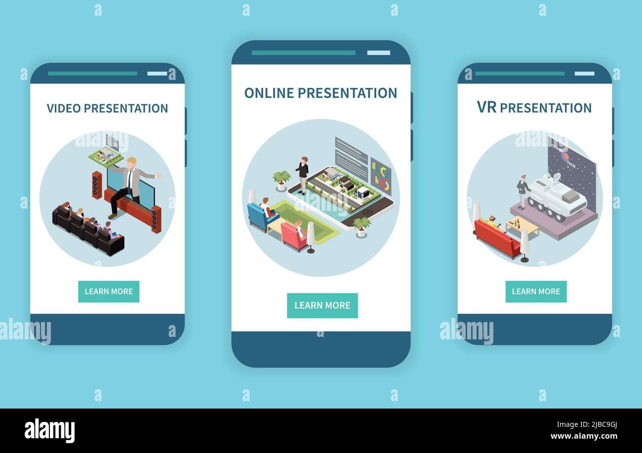 Online video presentation set with modern technology symbols isometric ...