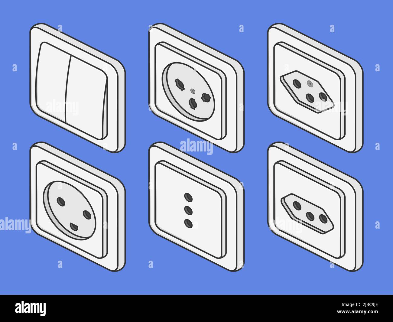 isometric power outlet switcher set vector flat illustration Stock
