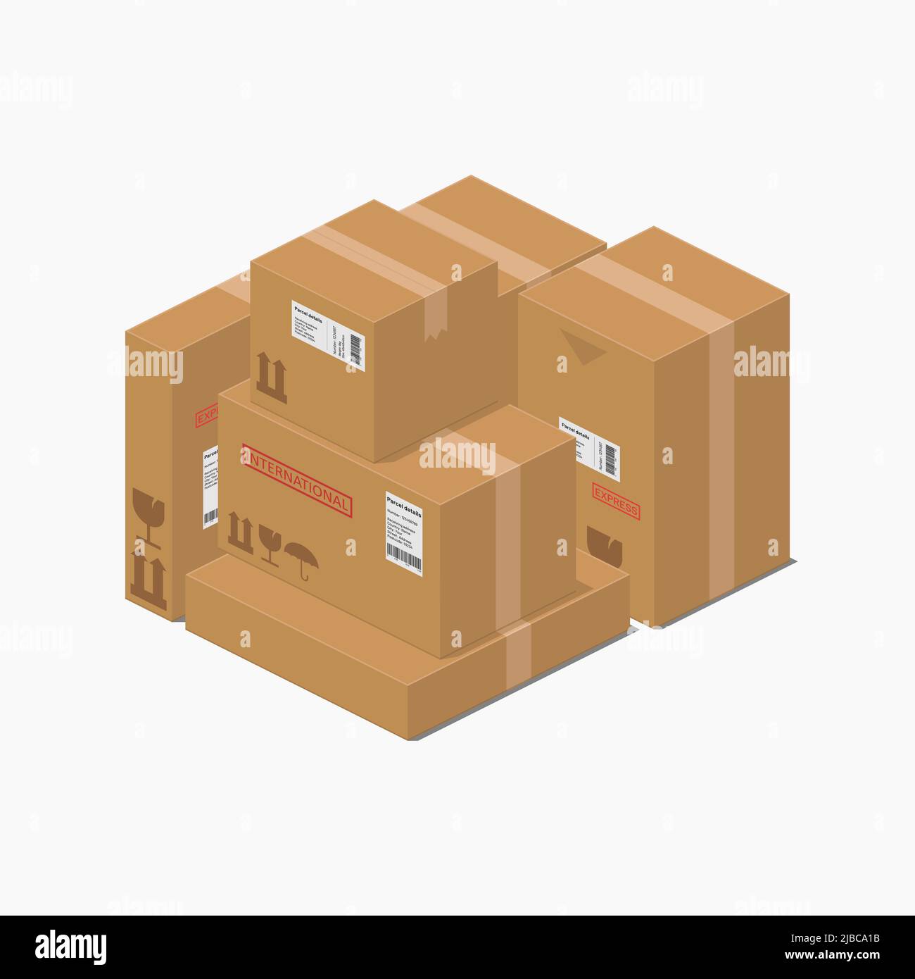 isometric cardboard box packages parcel detailed set vector flat illustration Stock Vector