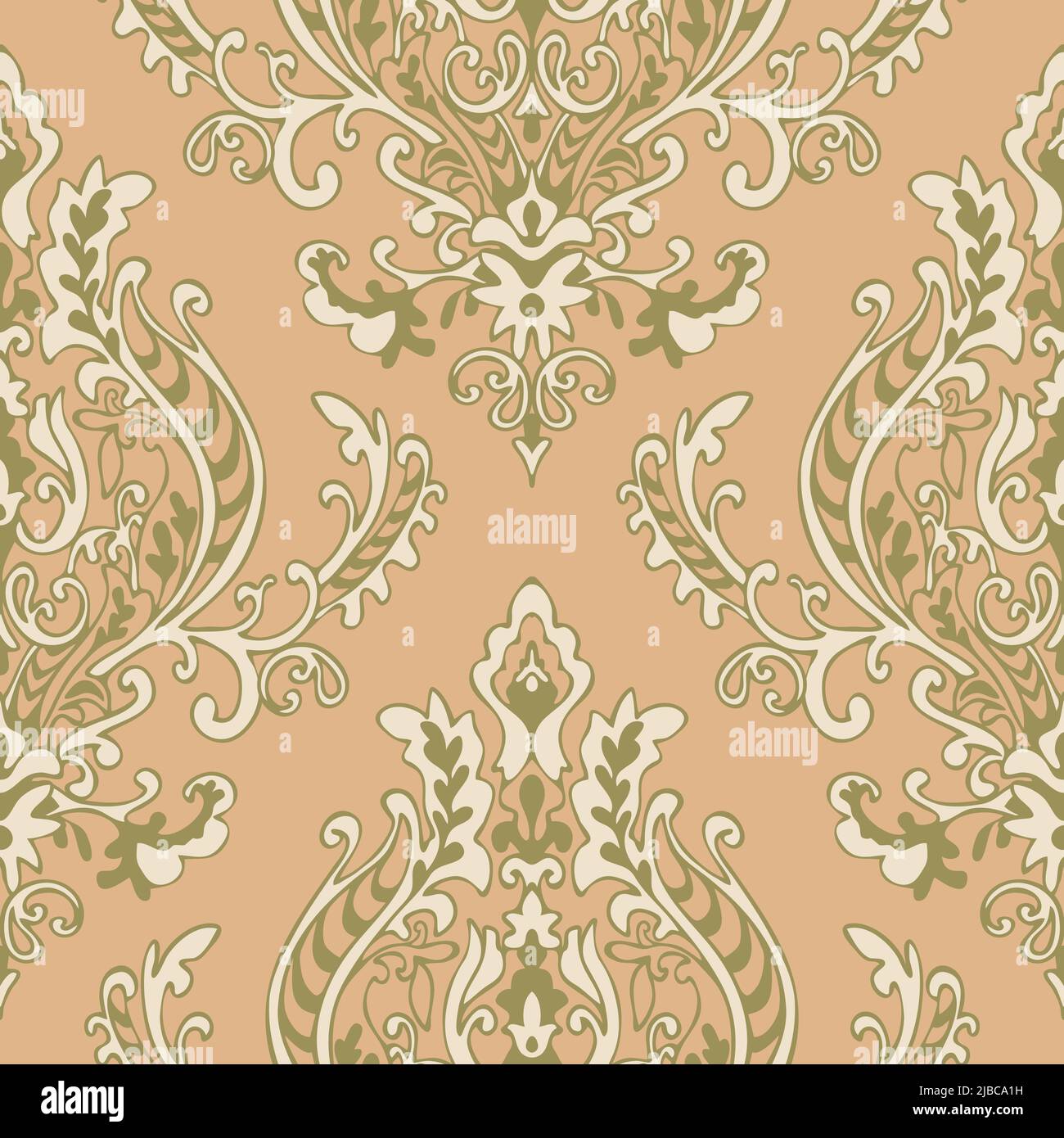 Seamless vector pattern with floral damask on soft pink background ...