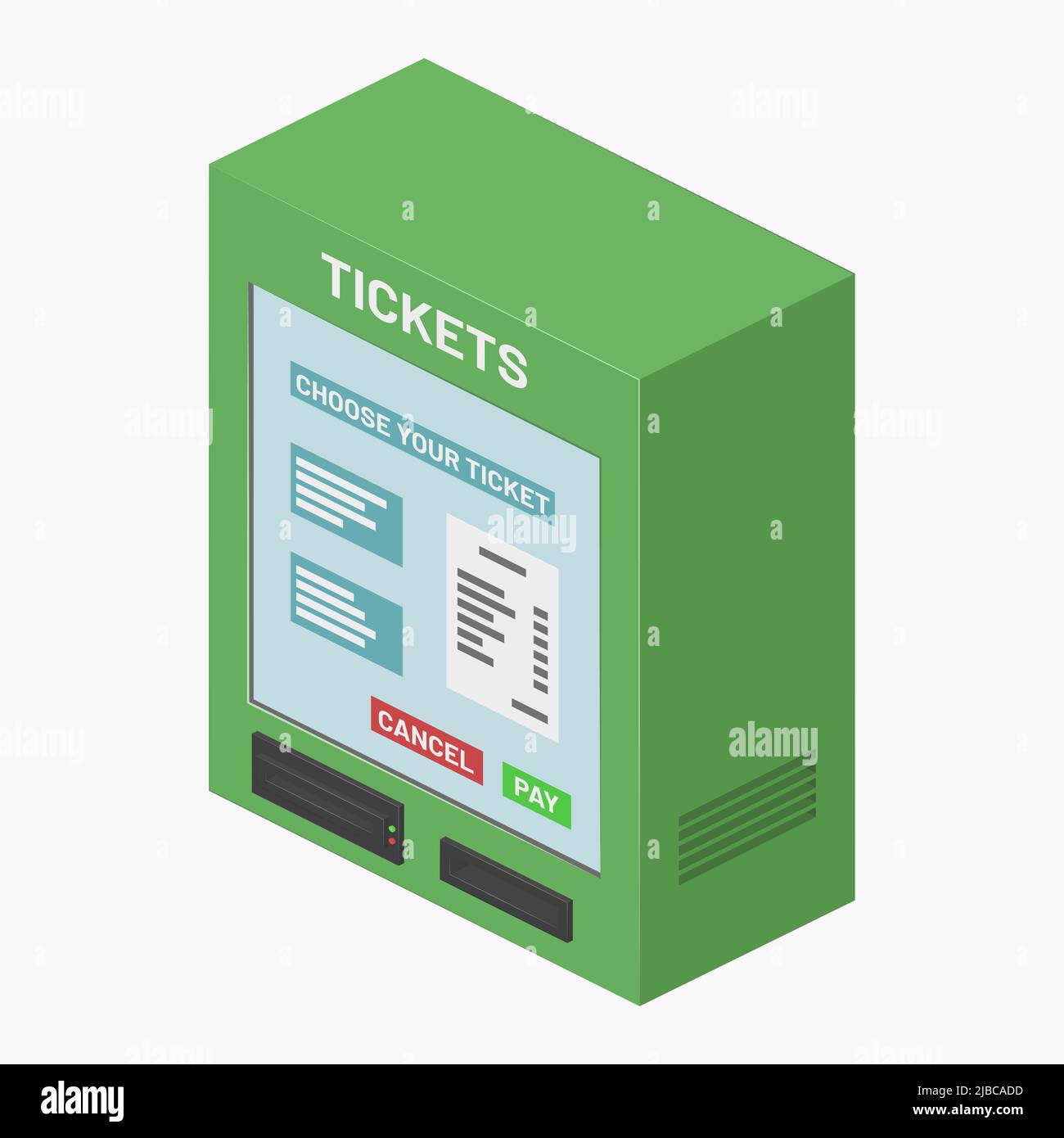 isometric green ticket vending machine atm isolated vector flat illustration Stock Vector